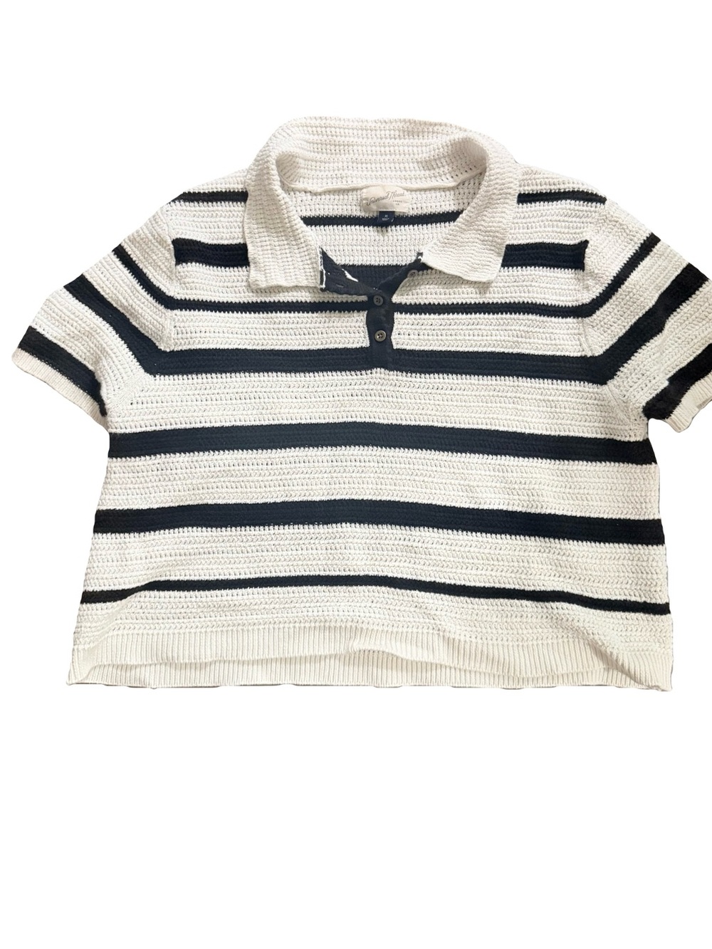Universal Thread Short-Sleeve Cropped Polo in White and Black Stripe